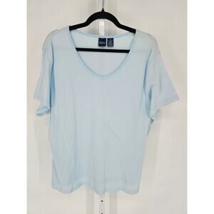 Basic Editions Womens Sz 2X Short Sleeve V Neck T Shirt Light Blue Cotton